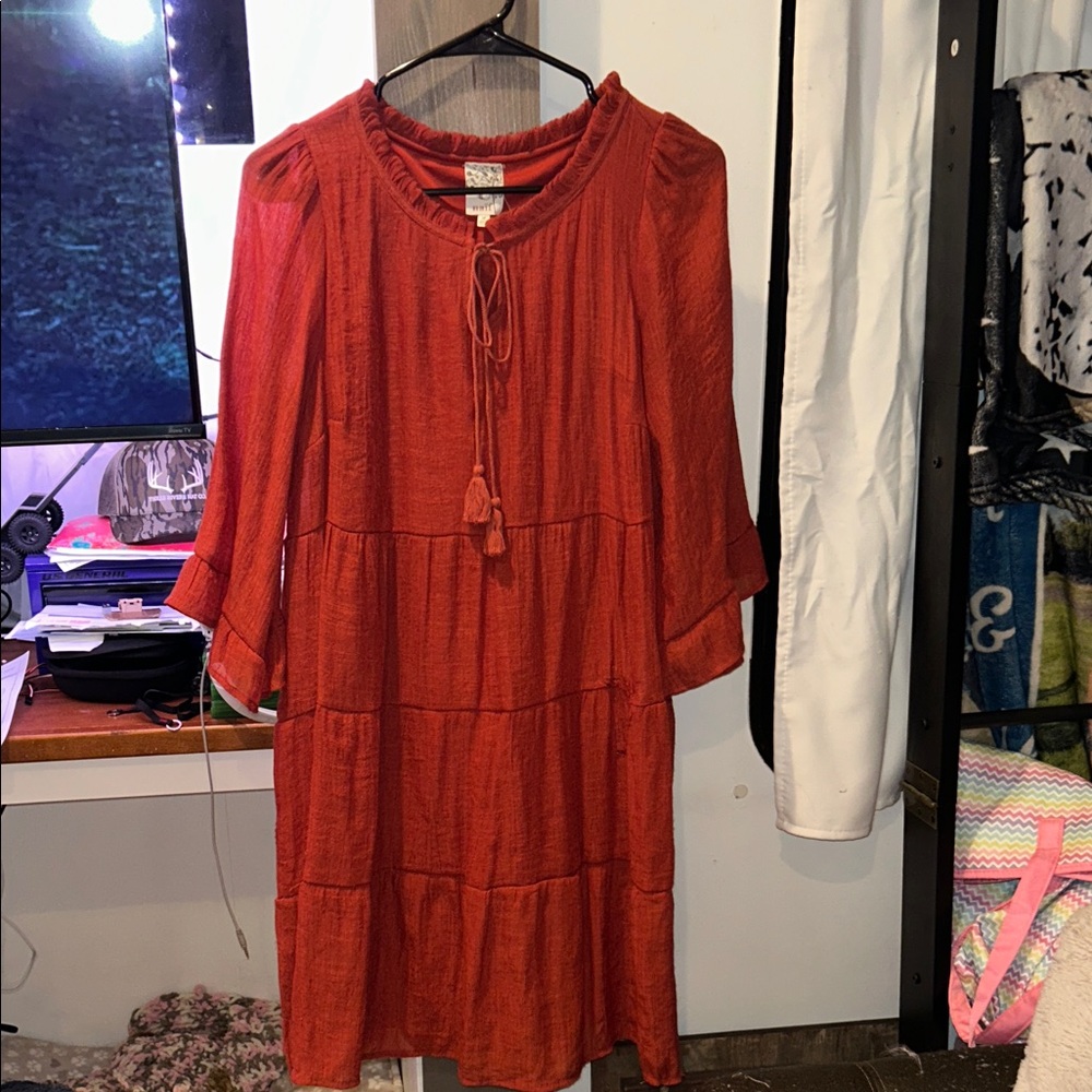 Boho Western Long Sleeve Orange Dress